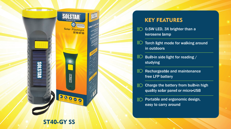 ST40-GY SS Solar Flashlight