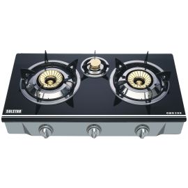 SOLSTAR GBG-3SS  3 Gas Burners Table Glass Top Cooker